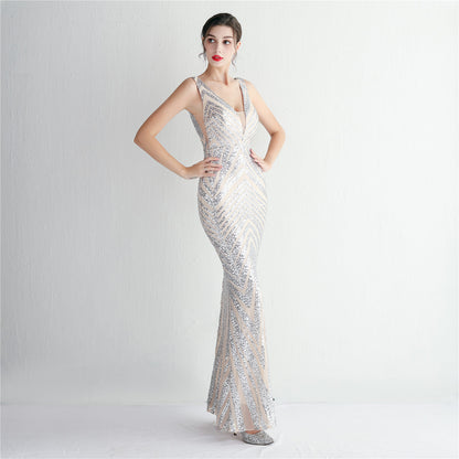 Sequin V-Neck Trumpet Gown