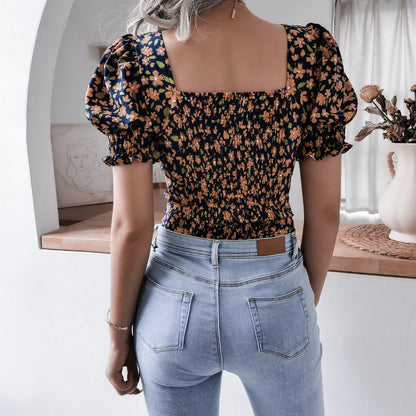 Lantern Sleeve Floral Blouse