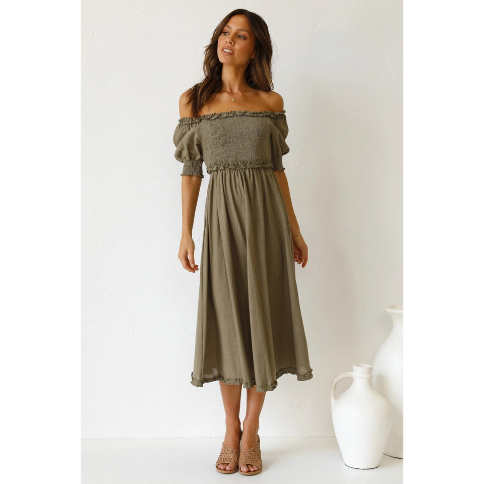 Off-Shoulder Smocked Midi Dress