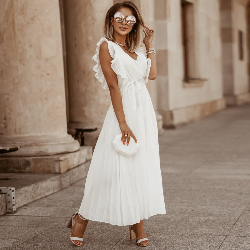 Ruffle Sleeve Pleated Dress