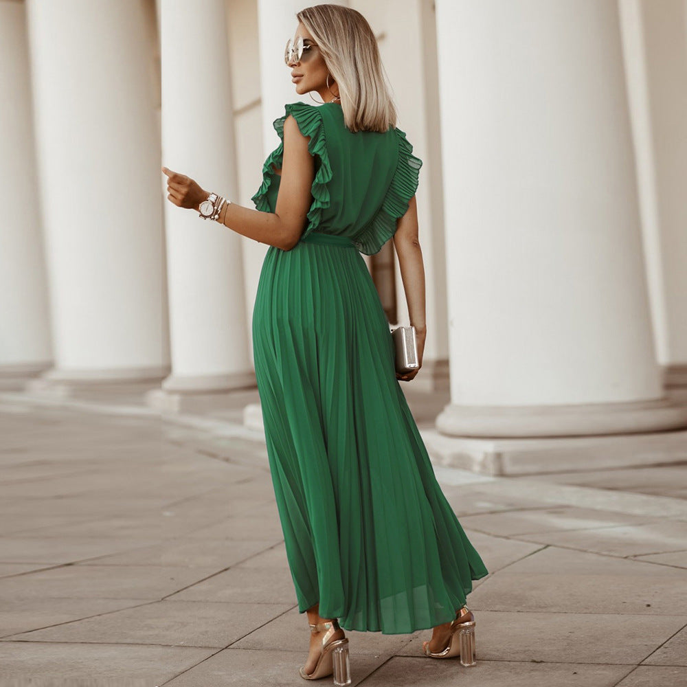 Ruffle Sleeve Pleated Dress