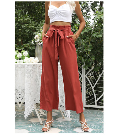 High Waist Loose Tie Cropped Pant