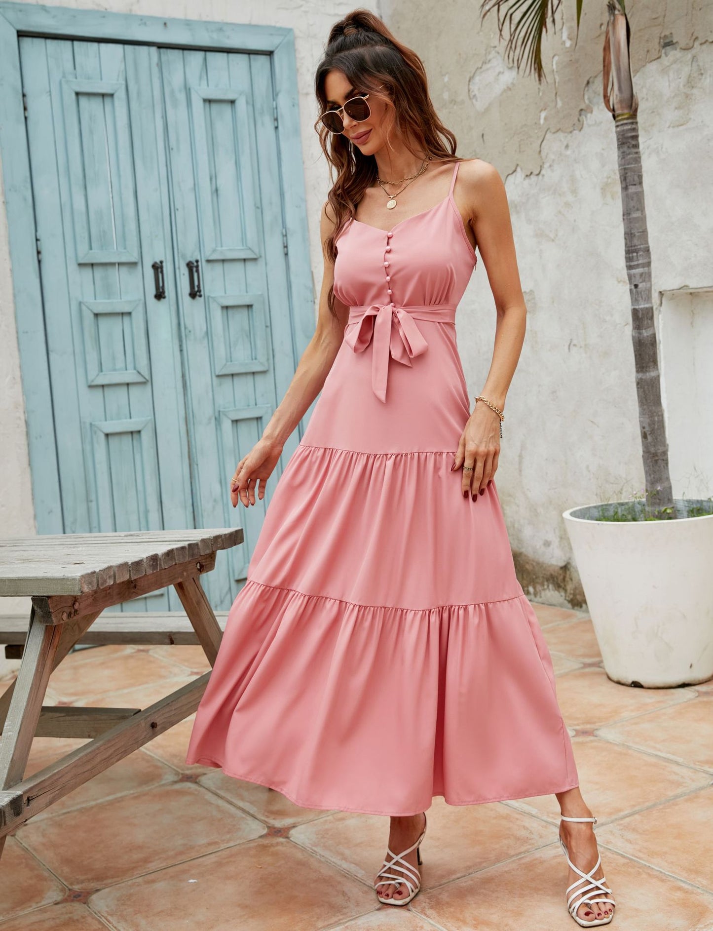 Waist Tie tiered Maxi Sundress