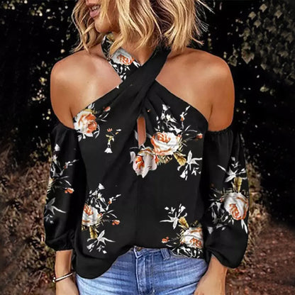 Long Sleeve Halter Floral Top