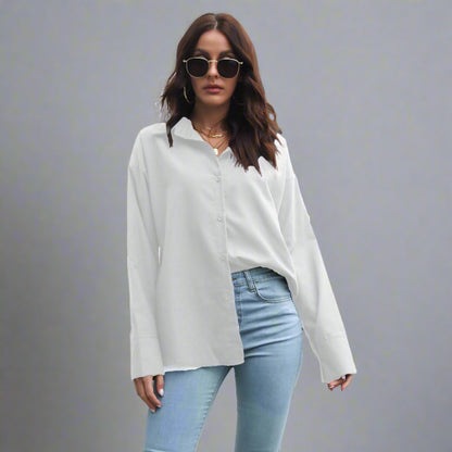 Cuffed Long Sleeve Loose Blouse