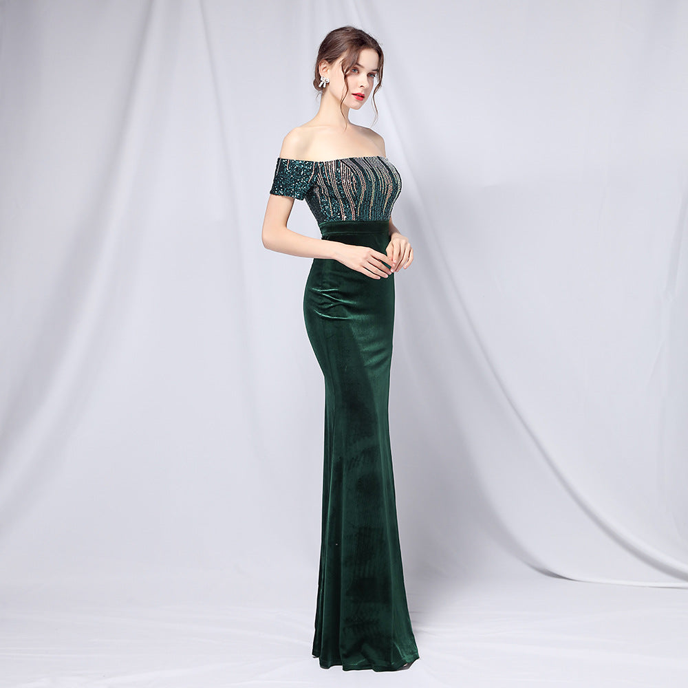 Gradient Sequin Off-Shoulder Gown