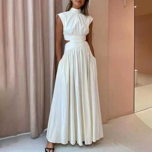 Sleeveless Stand Collar Maxi Dress