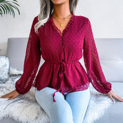 Lantern Long Sleeve Polka Dots Shirt