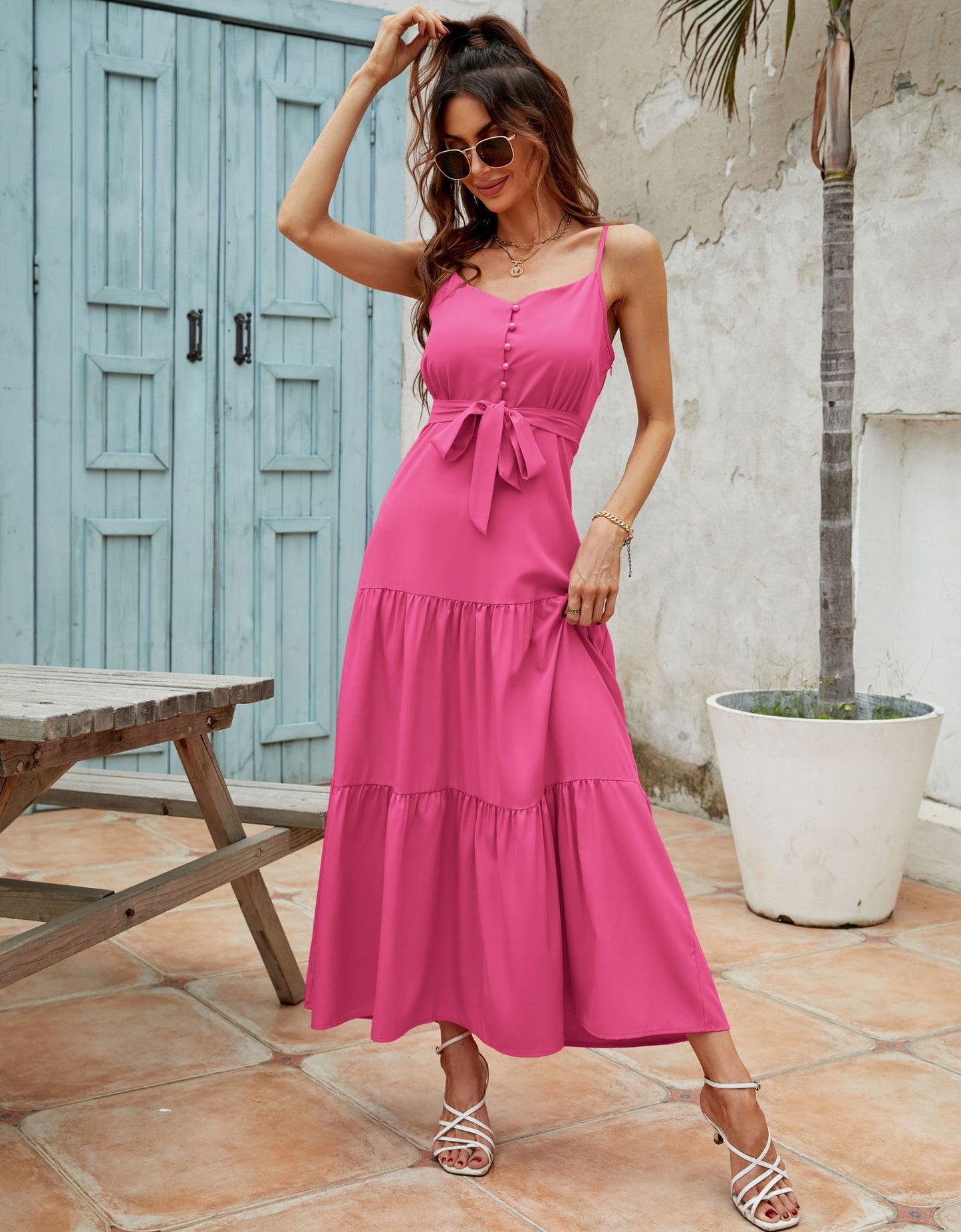 Waist Tie tiered Maxi Sundress