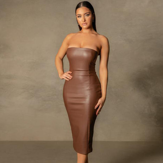 Faux Leather Midi Dress