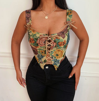 Retro Floral Embroidered Corset