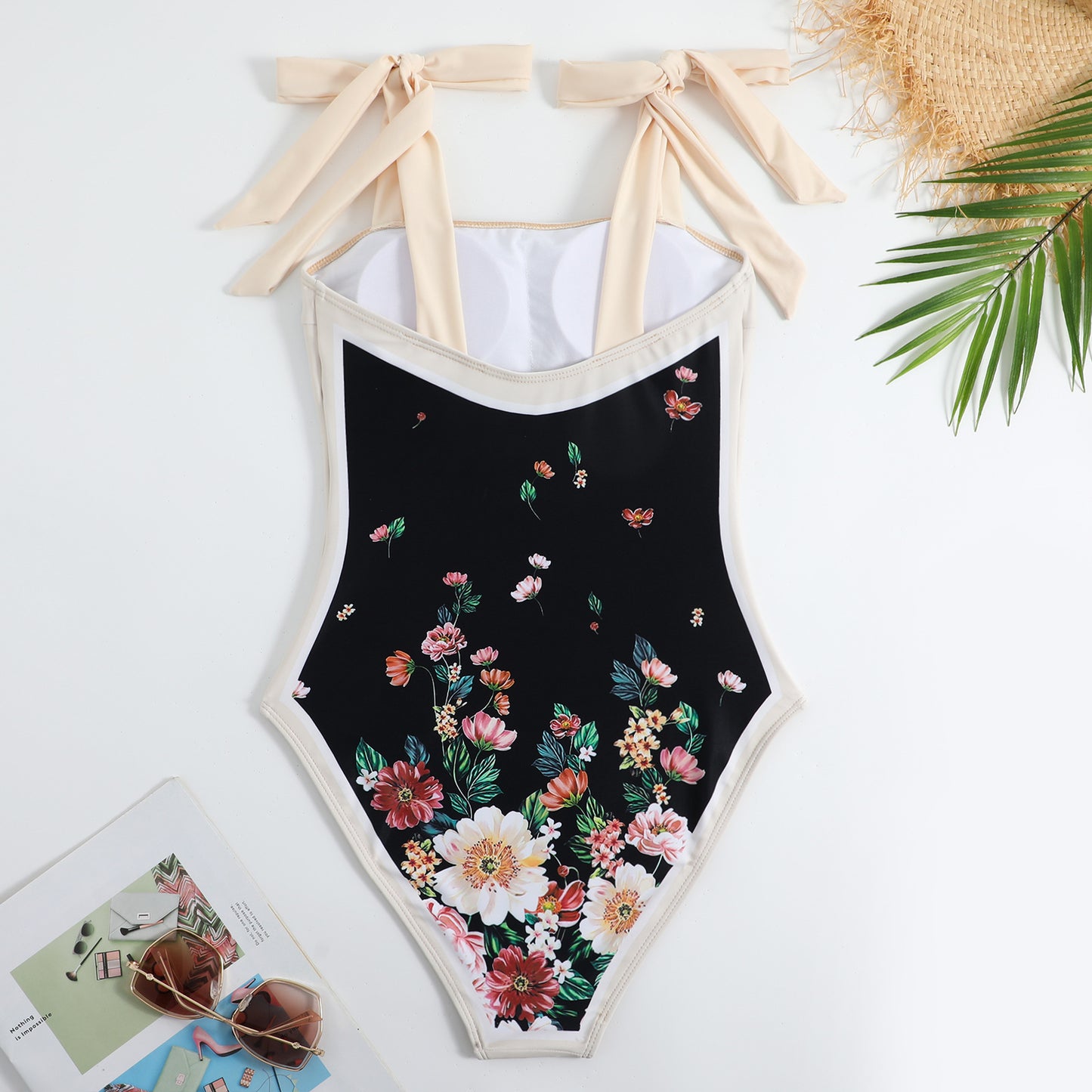 Shoulder Tie One Piece Swimsuit and Skirt Cover Up