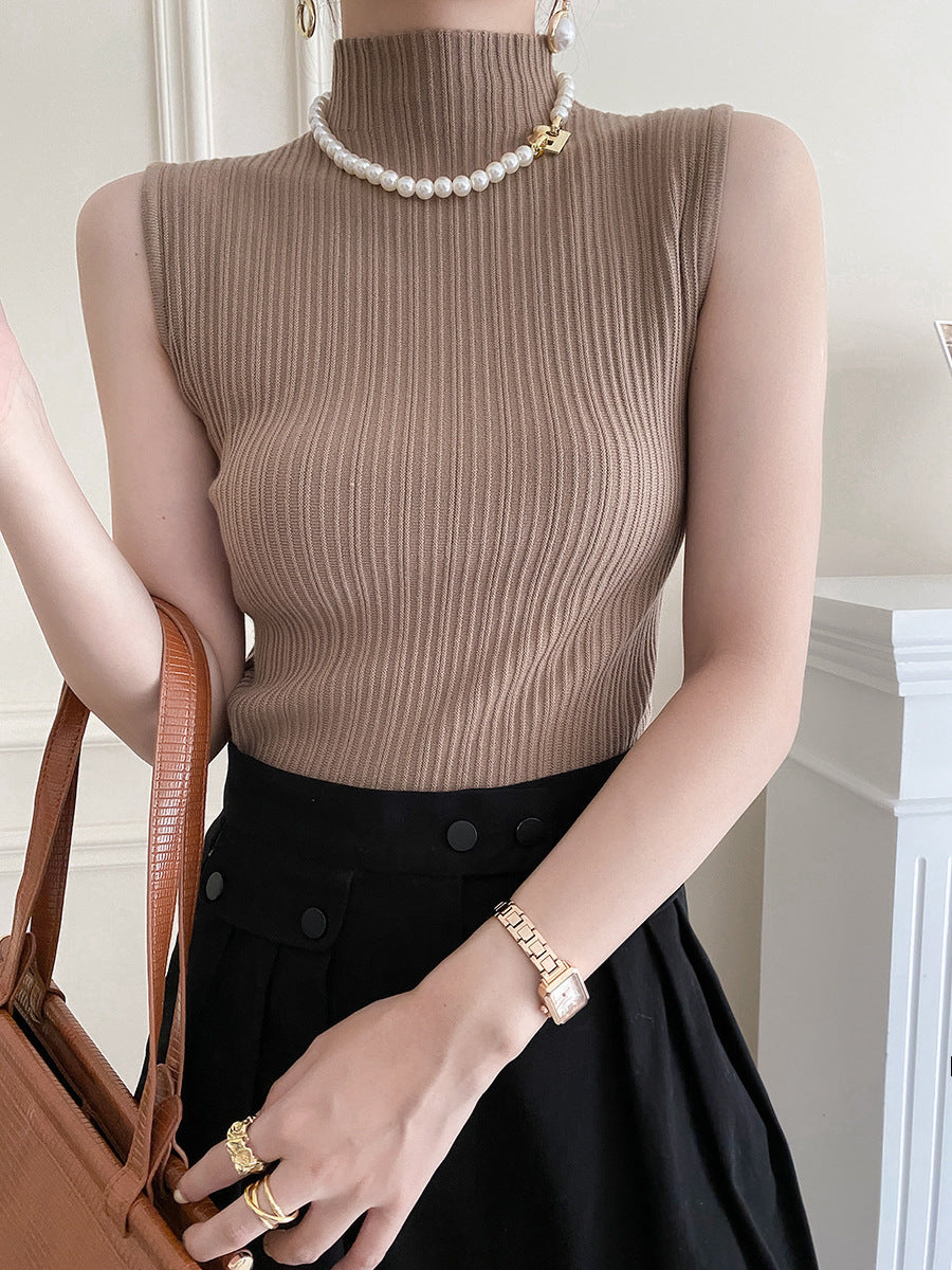 Knitted Turtleneck Sleeveless Shirt