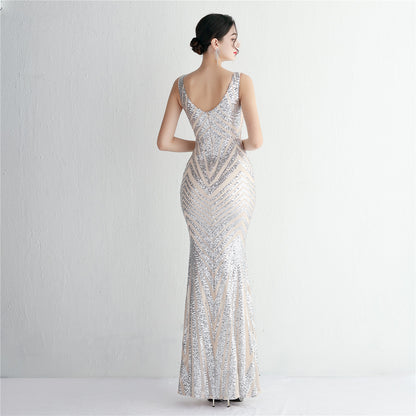 Sequin V-Neck Trumpet Gown