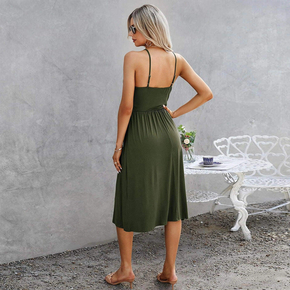 Gathered V-Neck Midi Sundress