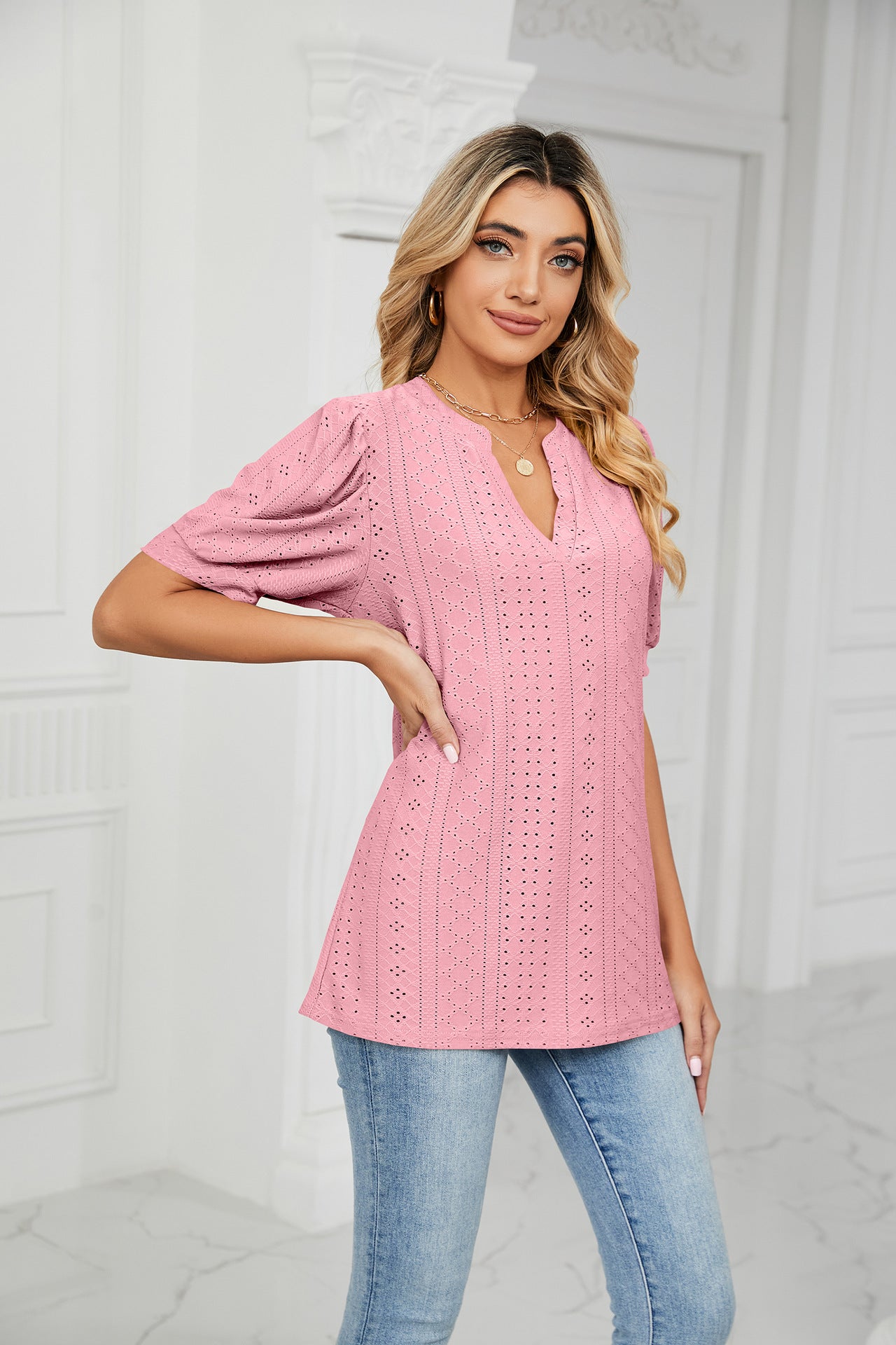 V-Neck Lantern Sleeve Shirt