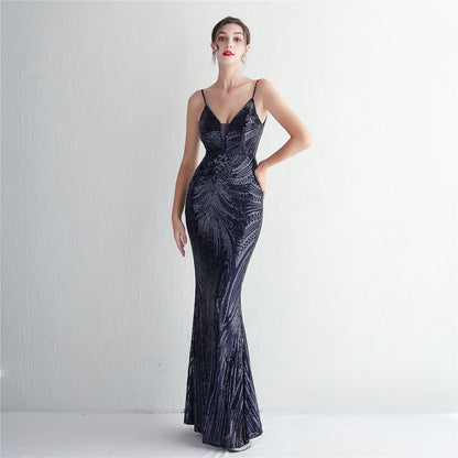 V-Neck Sequin Gown