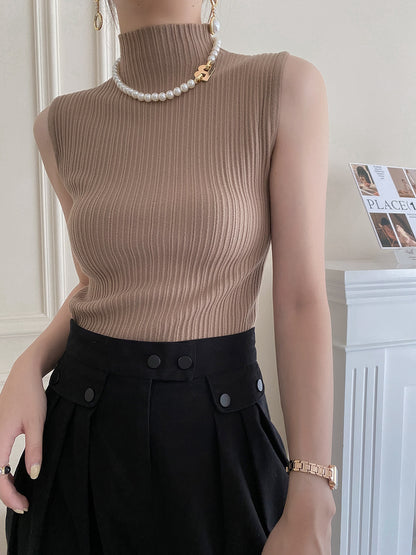 Knitted Turtleneck Sleeveless Shirt