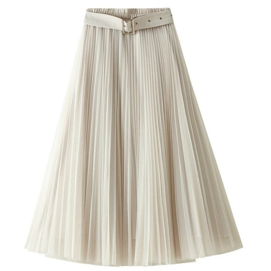 Apricot Pleated A- Line Midi Skirt