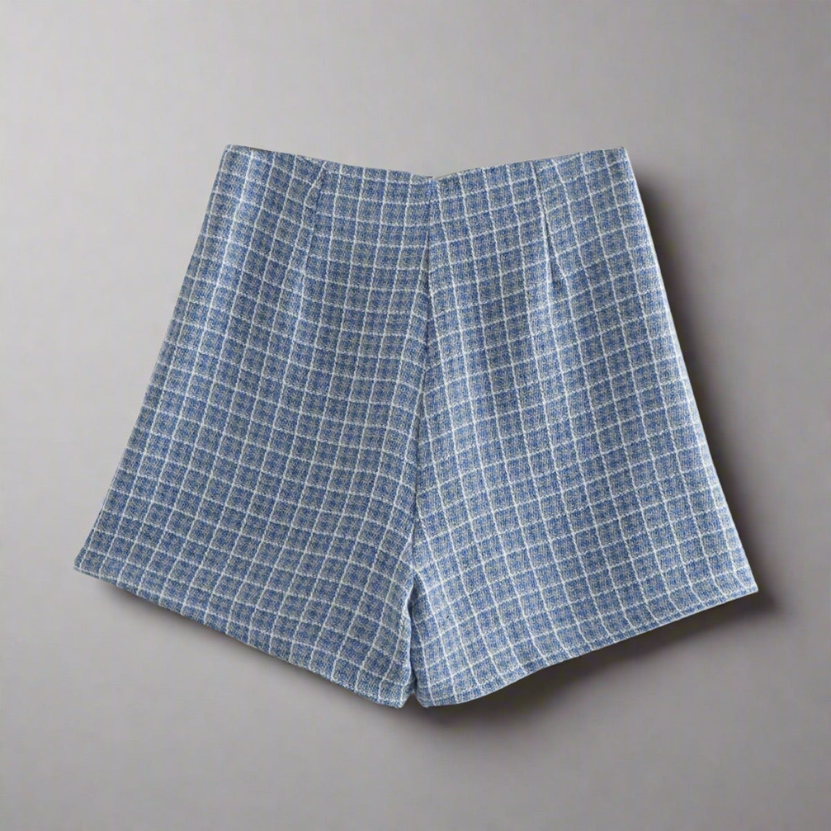 High-Waisted Linen Checkered Travel Shorts for Women