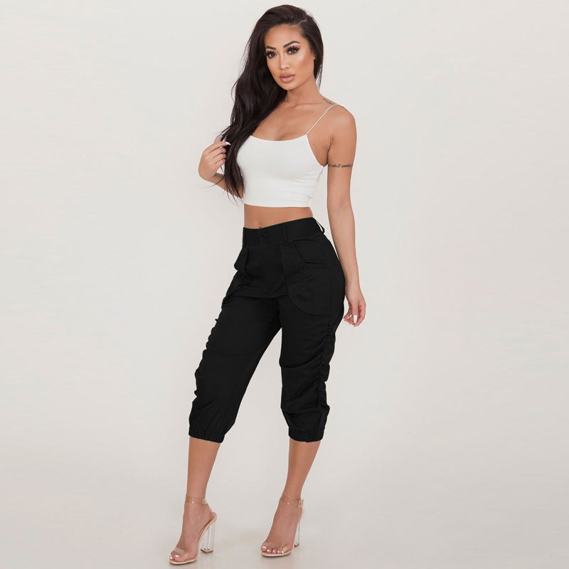 black Ruched Capri Pants