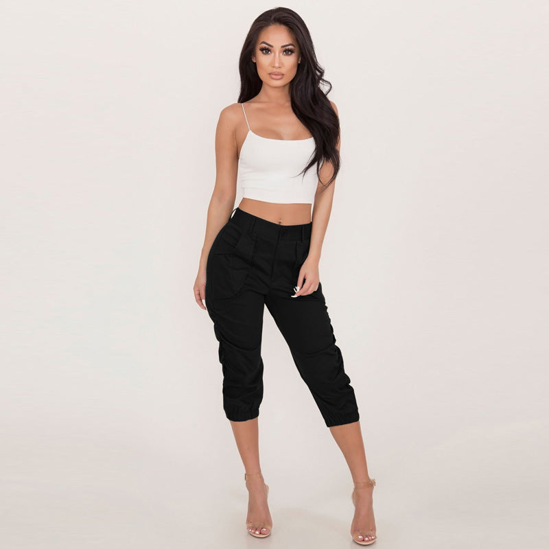 black Ruched Capri Pants