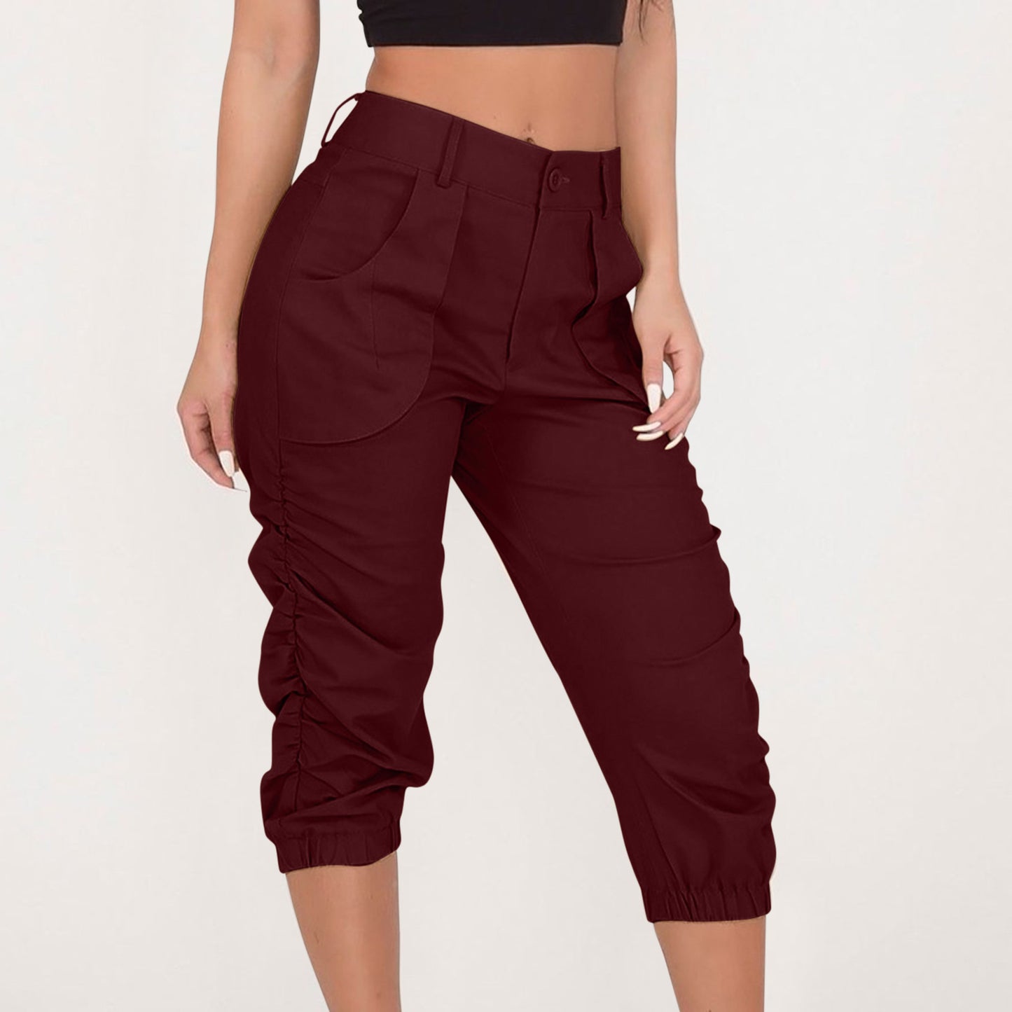 burgundy Ruched Capri Pants