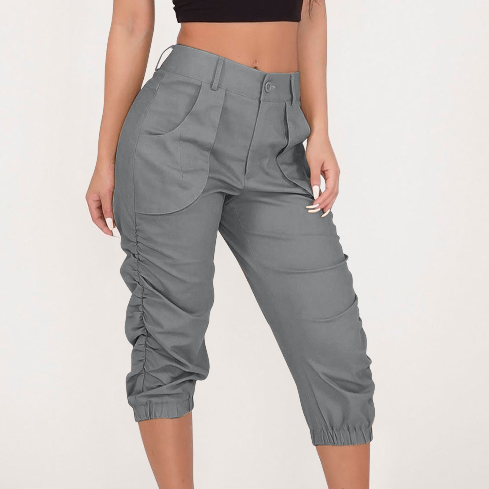 gray Ruched Capri Pants