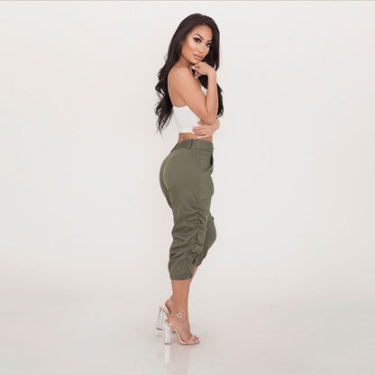 green Ruched Capri Pants