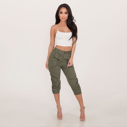 green Ruched Capri Pants