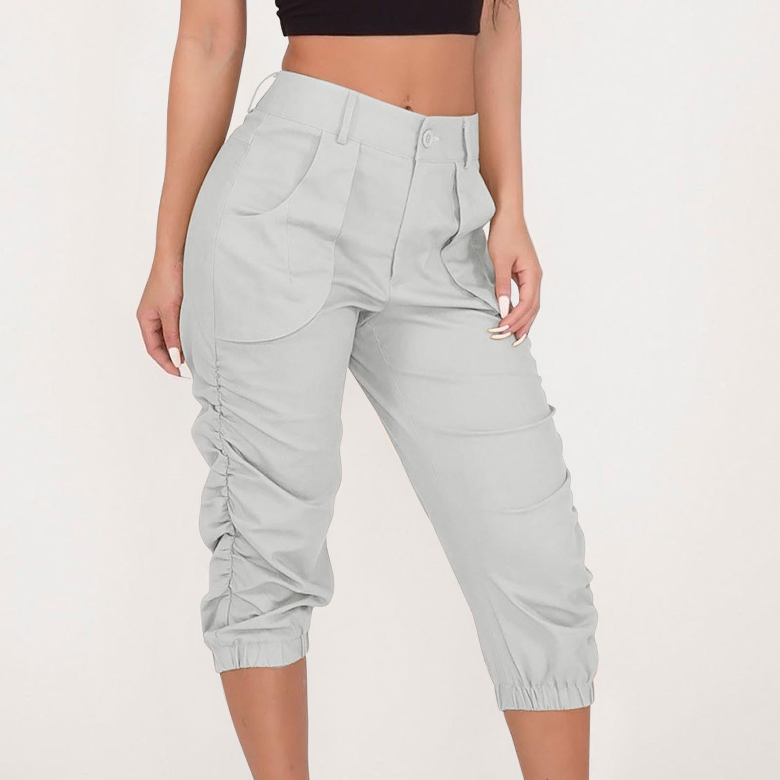 white Ruched Capri Pants